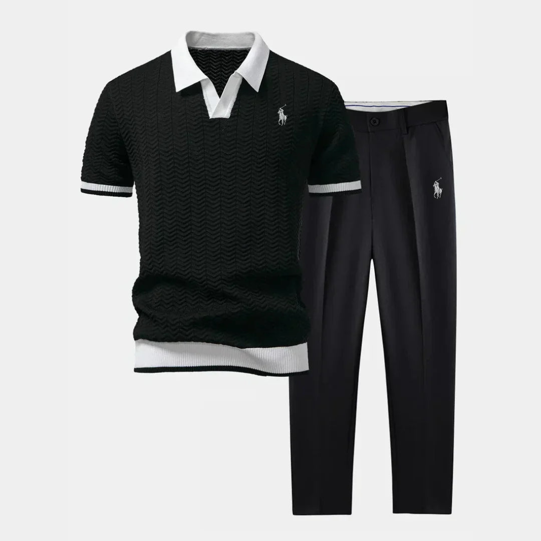 Palm Row | V-Neck Polo & Slim Fit Tapered Pants Set