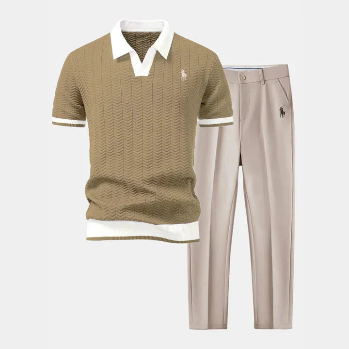 Palm Row | V-Neck Polo & Slim Fit Tapered Pants Set