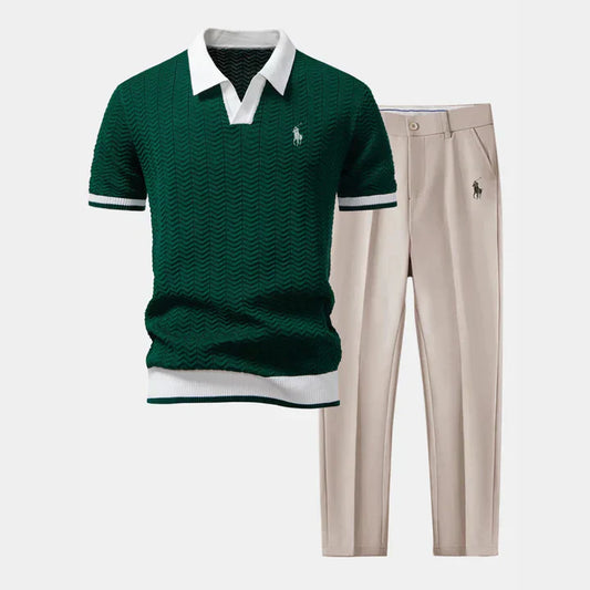 Palm Row | V-Neck Polo & Slim Fit Tapered Pants Set